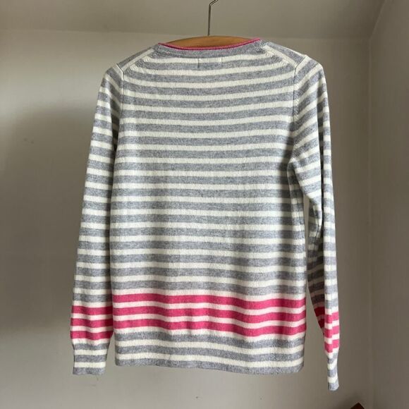 Gleneagles Of Scotland 100% Cashmere Sweater Striped Pullover Grey Pink Crewneck - Picture 5 of 5